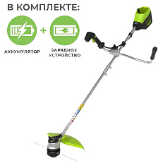 Аккумуляторный триммер Greenworks GD60BCBK4 бесщеточный, 60V с АКБ 4 Ач + ЗУ