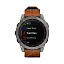 Часы для бега Garmin Fenix 7 Sapphire Solar титановый серый с коричневым кожаным ремешком